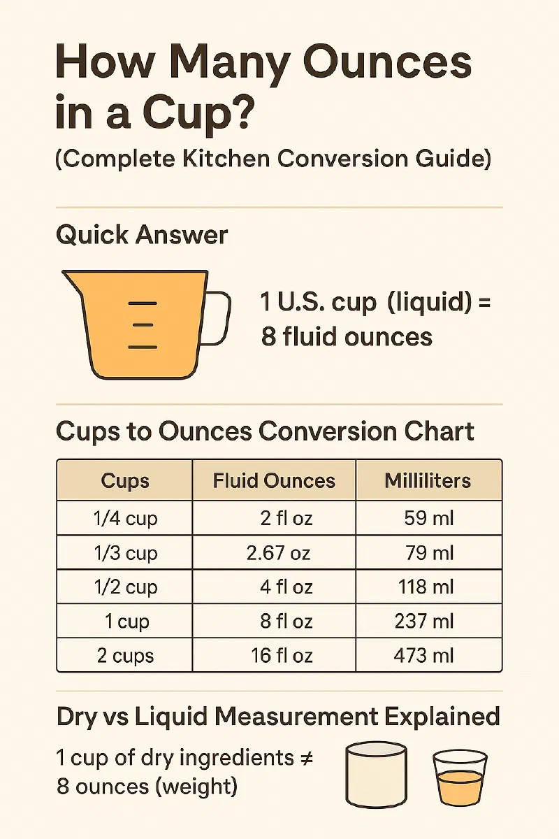 Cup to ounce conversion chart for common kitchen ingredients